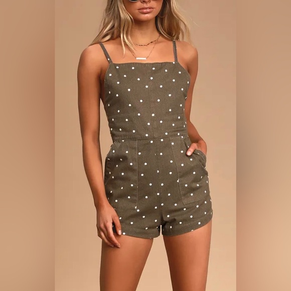RVCA Pants - RVCA Olive Polka Dot Romper